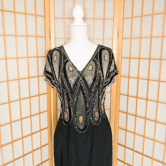 Alyce Designs Dresses & Skirts - 100% Silk Silver Gold Beaded VTG Cocktail Dress